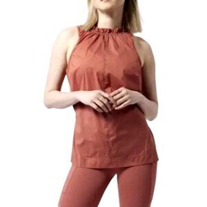 Athleta Rust Elastic Ruffled Neck Levitate Tank Top Women's Small Muted Red